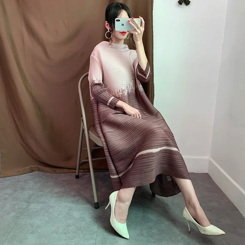LANMREM 2021 ROUND New Full Sleeves Batwing Styles Pleated Pullover Loose Big Size Dress Female Vintage Vestido WJ11605 | Женская одежда
