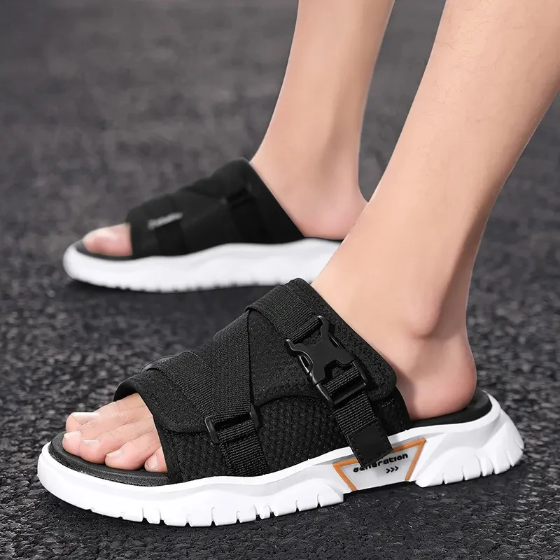 

Men's Summer Sandals Open Toe Flip Flop Thick Bottom Non Slip Sandals Mesh Surface Comfortable Breathable Beach Shoes Slippers