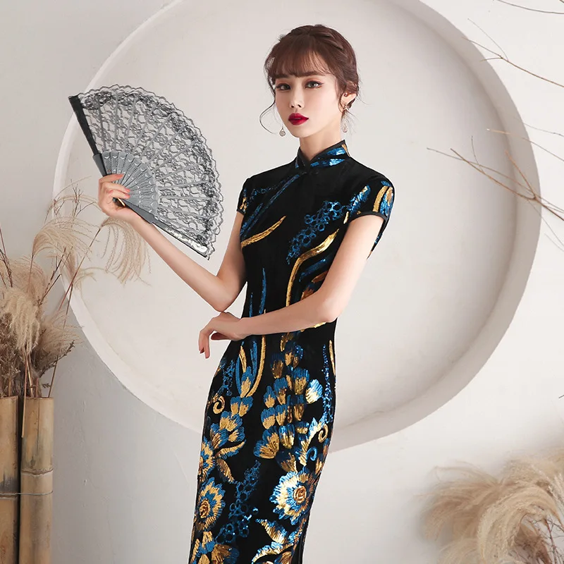 Китайское традиционное свадебное платье Qipao элегантное женское с разрезом и