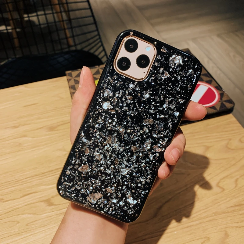 Блестящий блестящий черный мягкий силиконовый чехол из ТПУ с золотой фольгой и