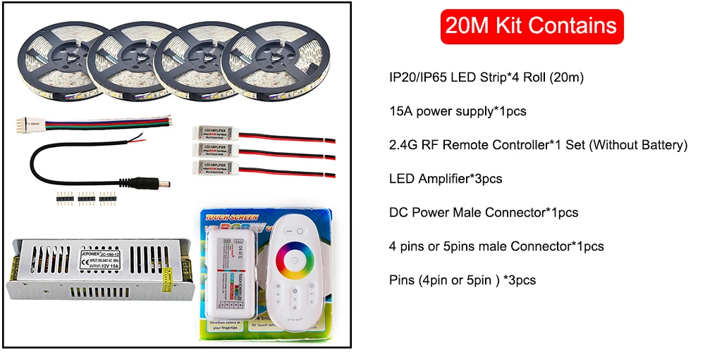 10 м 15 м 20 м 30 м набор DC12V RGB RGBW rgbww 5050 SMD 300 светодиодный s светодиодный полосы+ 2,4G RF пульт дистанционного управления+ адаптер питания+ комплект усилителя
