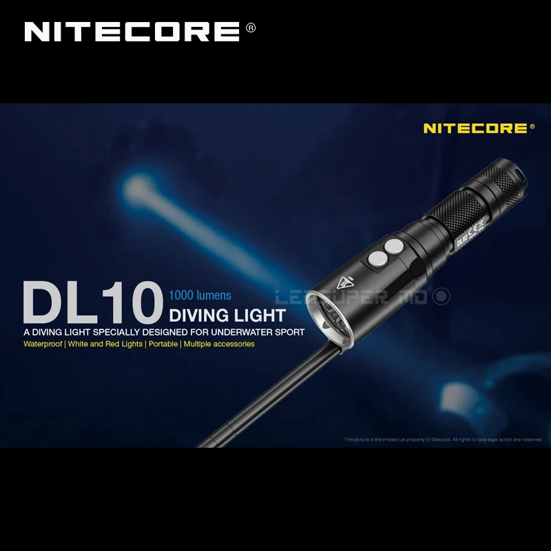 Выдерживающие погружение до 30 метров погружной Nitecore DL10 CREE XP L HI V3 светодиодный 1000