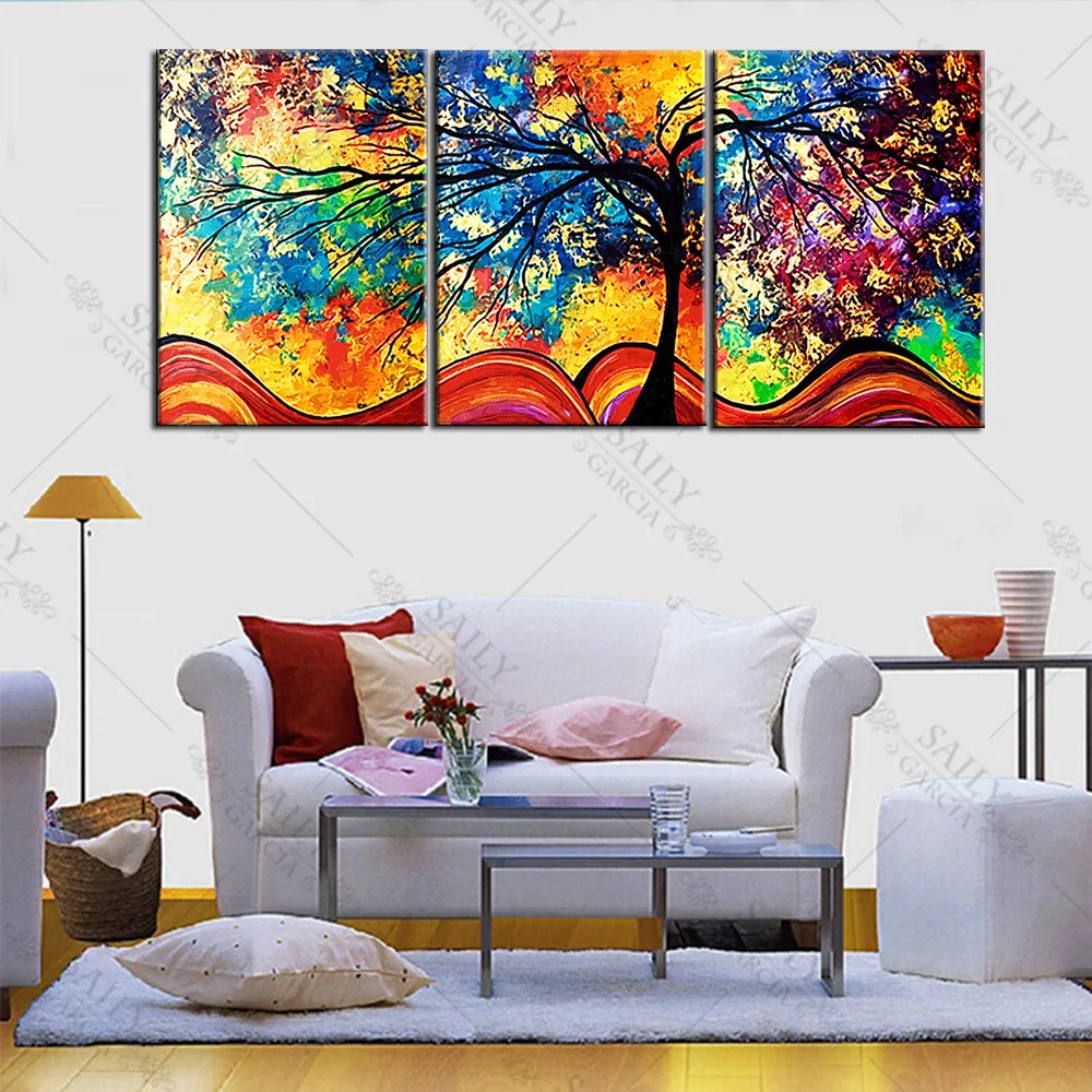 

Canvas HD Prints Paintings Home Decor Living Room Framework 3 Pieces Color Abstract Life Trees Pictures Modular Posters Wall Art