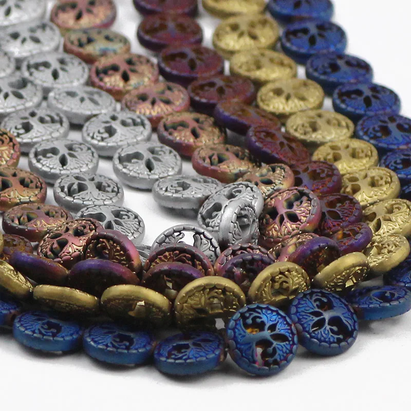 

Matte Life Tree Colors Round Natural Stone Hematite Spacer Loose Beads For Jewelry Making DIY Accessories Bracelet 12mm 20pcs15"