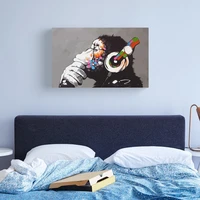 thinking monkey business poster and print on the wall listening music painting washroom restroom decor black white art picture