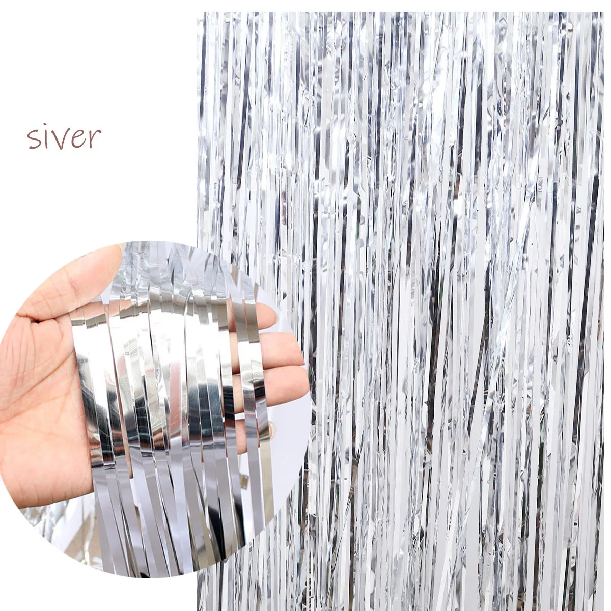 Silver 3,2 футов x 6,5 футов металлическая мишура, фольга, бахрома, занавески, фотобудка, реквизит для дня рождения, свадьбы, девичника, фон - Цвет: Silver