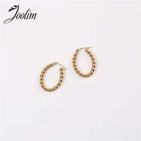 joolim twisted rope oval stainless steel hoop earrings for women