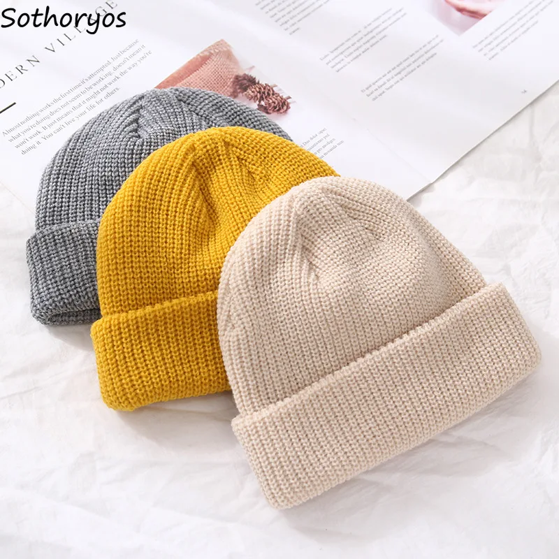 Женская вязаная шапка бини модная однотонная подходит ко всему для зимы|Женские