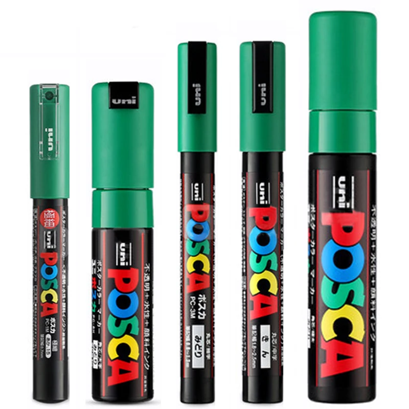Зеленый 5 шт./компл. UNI Posca Красящие ручки смешанные Mark 5 размеров каждого с 1 ручка PC-1M/3M/5 M/8 K/17 K Краски ing поп плакатов рекламной ручки - Цвет: Зеленый