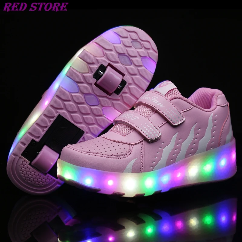 

2019 New Children Wheel Shoes Fashion Light Up Roller Skate Sneakers For Kids Lights LED Boys Girls Glowing Sports Shoe