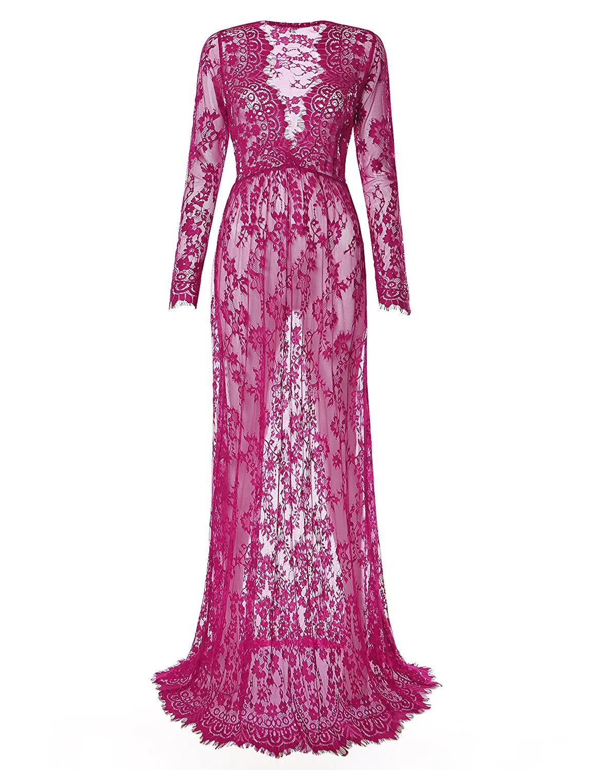 

Women Sexy Deep V Neck Long Sleeve Sheer Lace Club Dress Floor Length Long Evening Dress Plus Size Vestido Talla Grande