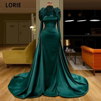 lorie hunter green muslim arabic evening dresses mermaid 2021 luxury crystal pearls high neck long sleeve beaded prom gowns