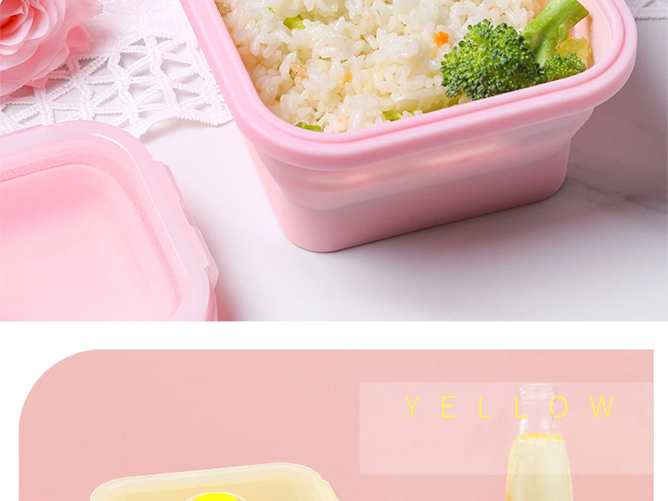 Силиконовый складной Ланч-бокс, контейнер для хранения еды, Bento BPA Free, Microwavable, портативный, для пикника, кемпинга, прямоугольная, открытая коробка