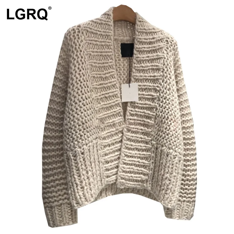 

[LGRQ] Casual Knitting Cardigan Sweater Loose Fit V-Neck Long Sleeve Women's New Fashion Korea Tide Spring Autumn 2021 19D4725