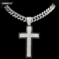 punk shiny crystal big cross pendant necklace with 13mm miami cuban link chain choker necklaces women men hiphop fashion jewelry