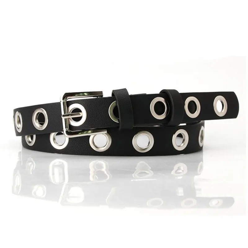 

Black 2.4cm*106cm PU Belt Women Big Hole Strap Lady Punk Belts Casual Waistband Girls Girdle Female Square Belt Buckle