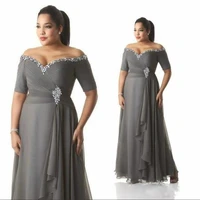 grey mother of the bride groom dresses plus size off the shoulder cheap chiffon prom party gowns long evening wear