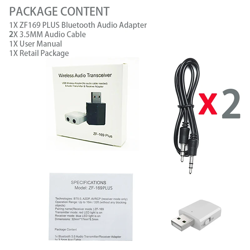 ZF169PLUS White KN330 USB Bluetooth 5,0 передатчик приемник BT 3,5 мм AUX Jack 3 в 1 стерео аудио Музыка беспроводной Bluetooth адаптер для ТВ автомобиля - Цвет: ZF169PLUS White