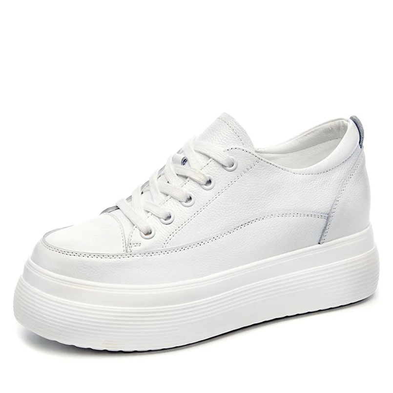 Белые туфли на платформе Женская спортивная обувь из натуральной кожи шнуровке