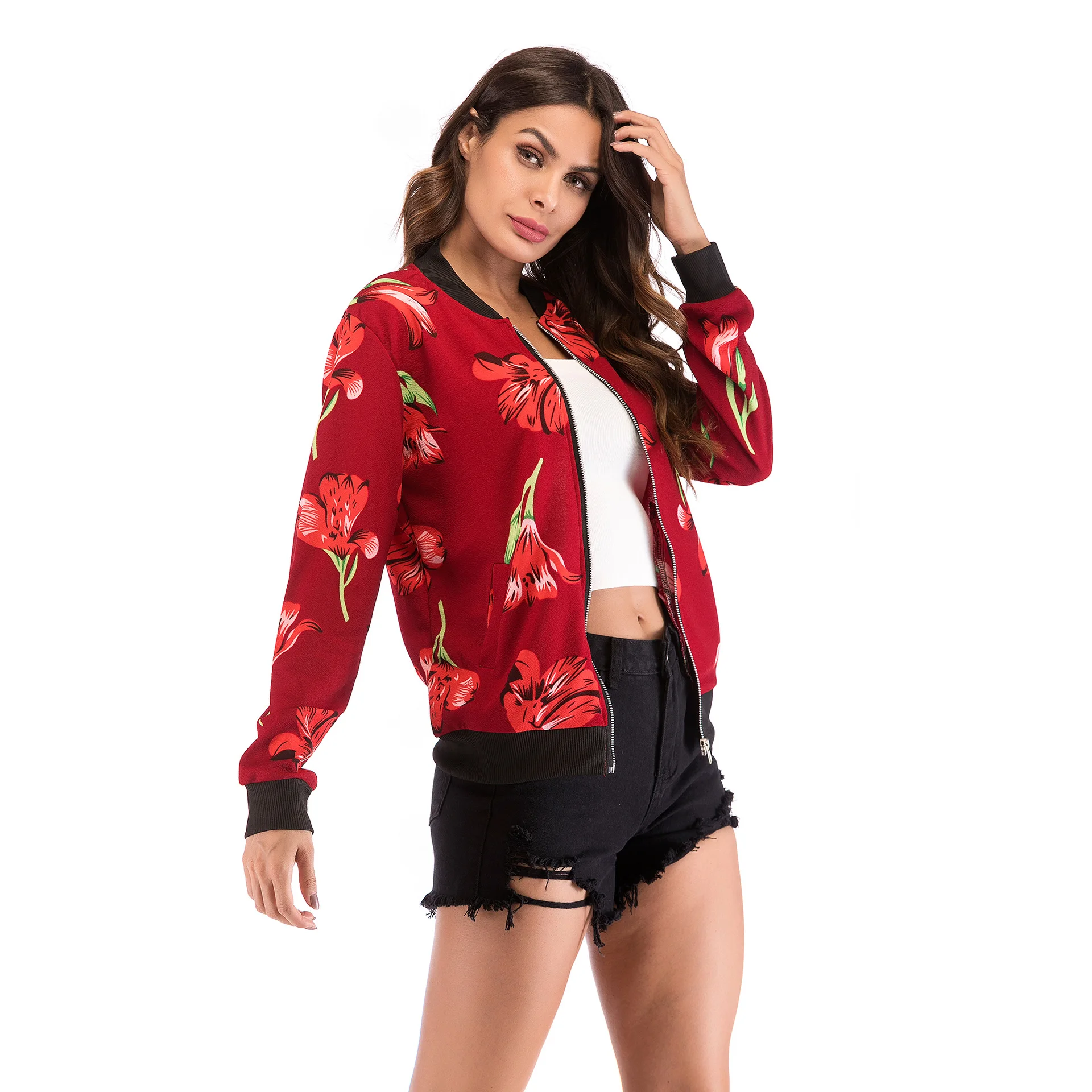 Женская куртка женская пальто с принтом верхняя одежда на молнии куртки длинным