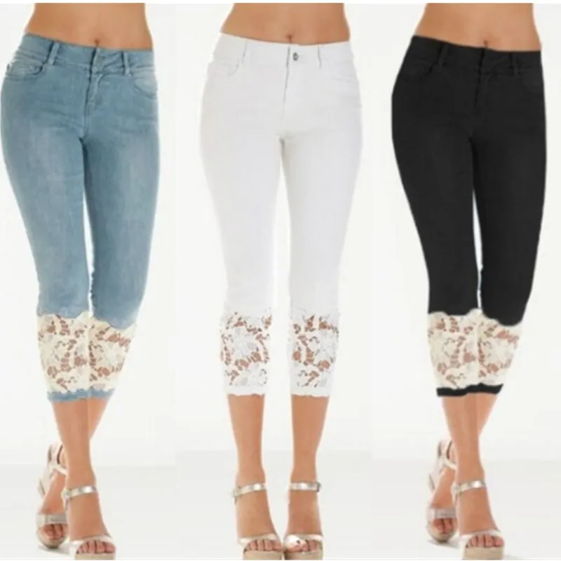 FREE RETURN New Summer Fashion Young Sexy Women Jeans Medium Waist Pants Lace-up Thin Cotton Capri |