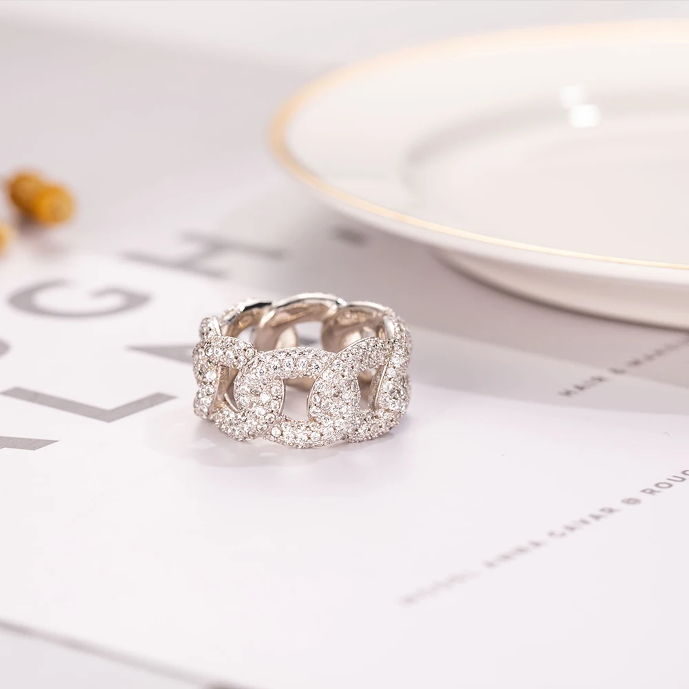 Новое Брендовое модное Открытое кольцо с кристаллами SONA украшенное цепочкой