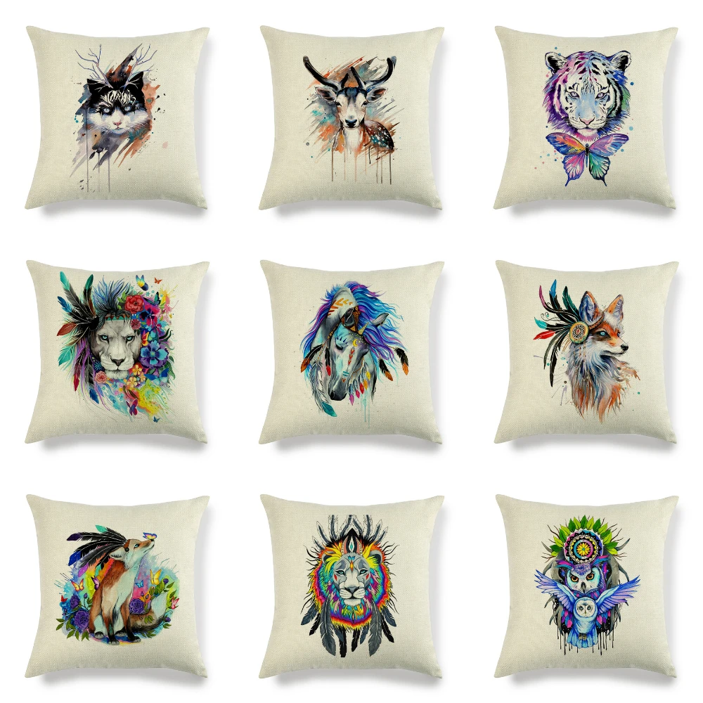 Lychee DIY чехол для подушки с изображением головы животного разноцветный льняной