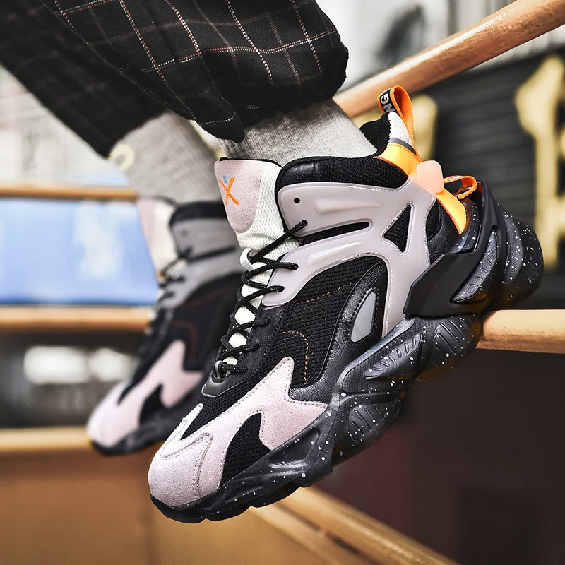 

Men's versatile mesh breathable sneakers color matching high-top lace-up casual shoes comfortable and wear-resistant men's shoes