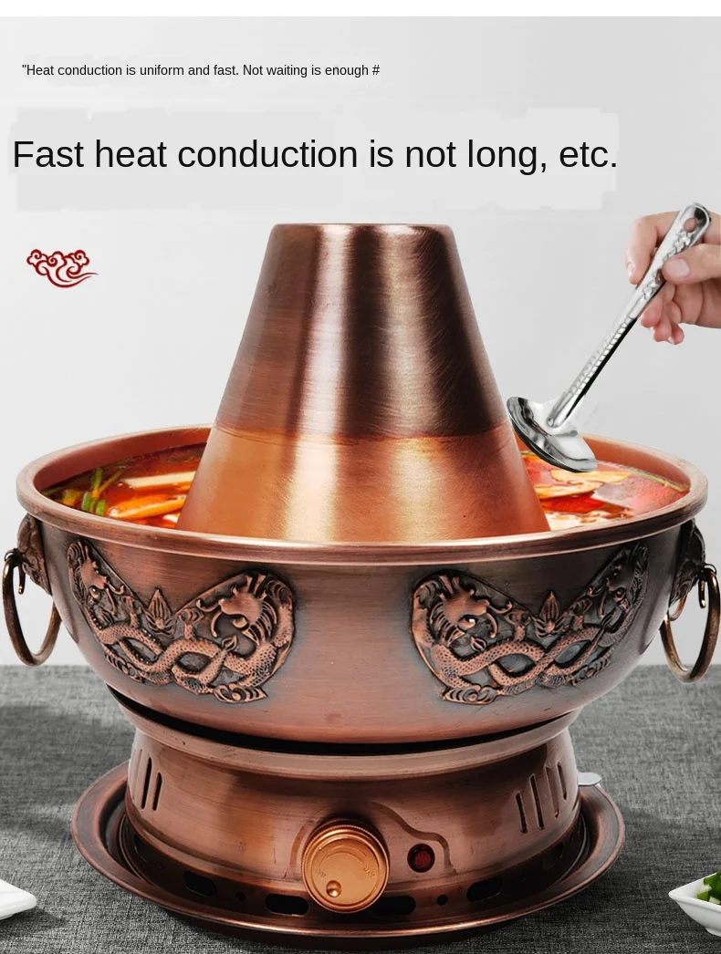 

Copper hot pot pure red copper split double base electric carbon dual purpose household plug in old style charcoal pure copper