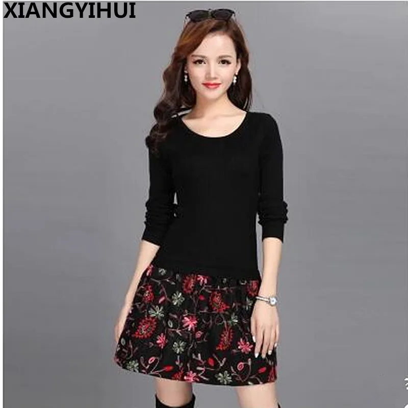 Осень-зима 2019 цельнокроеное вязаное платье-свитер свободного покроя элегантное