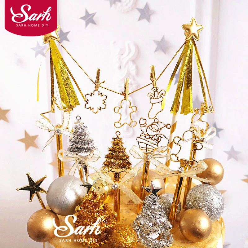 Золотой имбирный человечек торт Топпер Дерево лось Санта Клаус рождественские