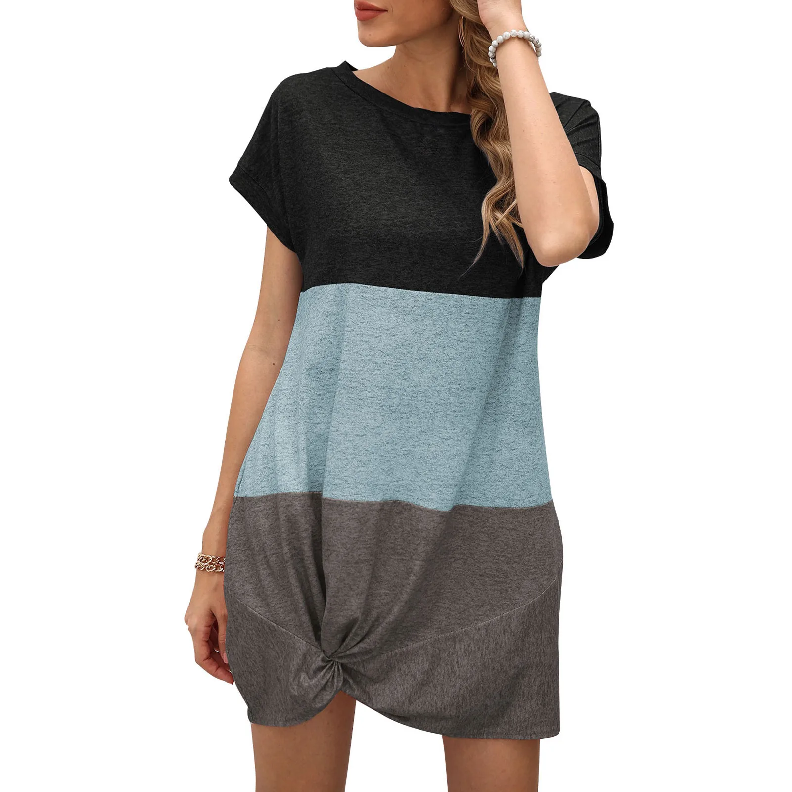 

Summer Dress Women платье 2021 Splicing Mini Dress Twist-Hem A-Line Dress Gown Casual Loose Vestidos de mujer Women's Dress