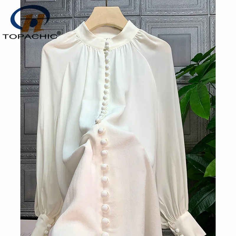 1 7 Новинка 2020 модная женская шелковая рубашка со стоячим воротником однобортная