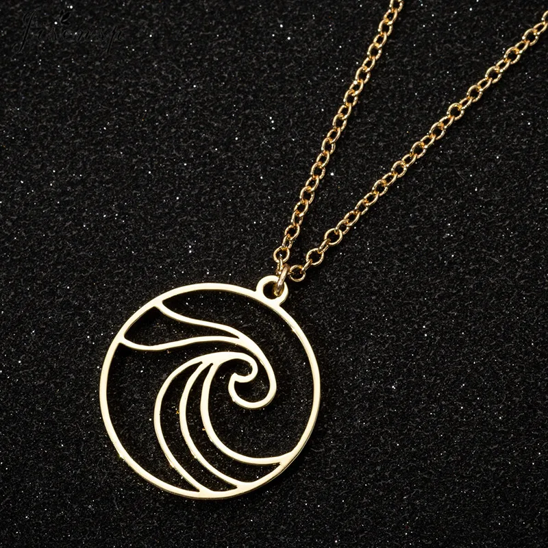 

Jisensp Bohemian Style Stainless Steel Sea Surge Wave Pendant Necklace for Women Summer Beach Surfing Jewelry Party Gift