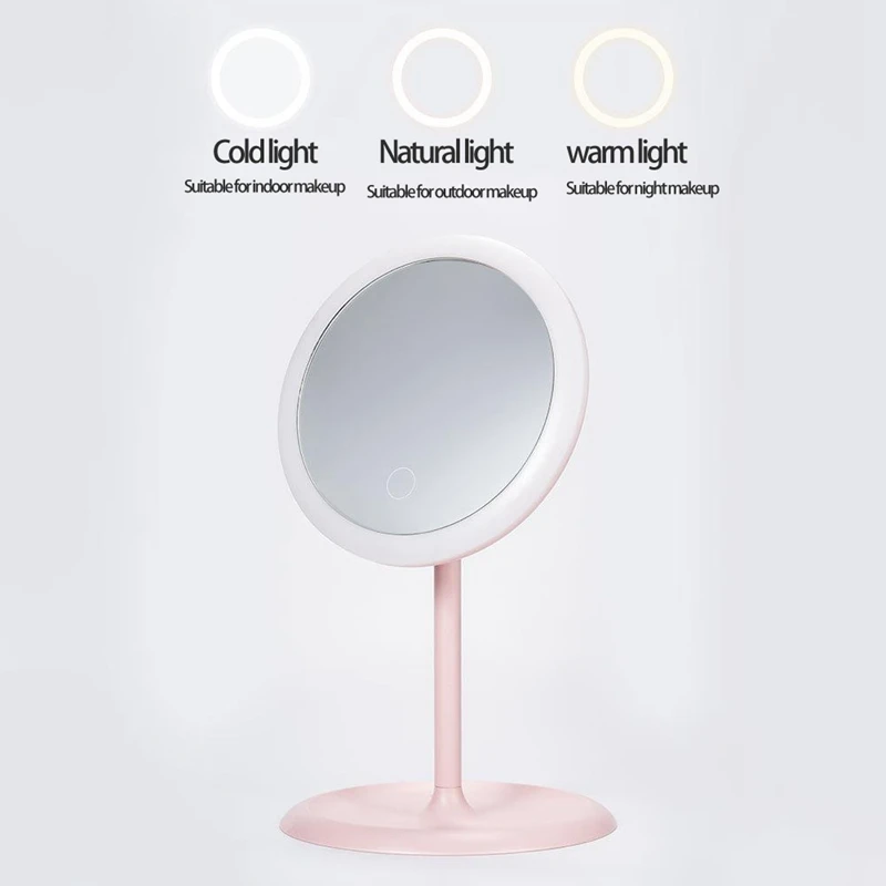 

Portable LED Makeup Mirror with Light Ladies Dressing Table Mirror with Storage Desktop Shape Cosmetic Mirrors