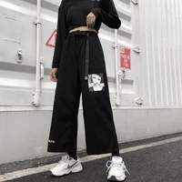 qweek harajuku anime print cargo wide leg pants women gothic oversized baggy belt trousers for female korean fashion joggers