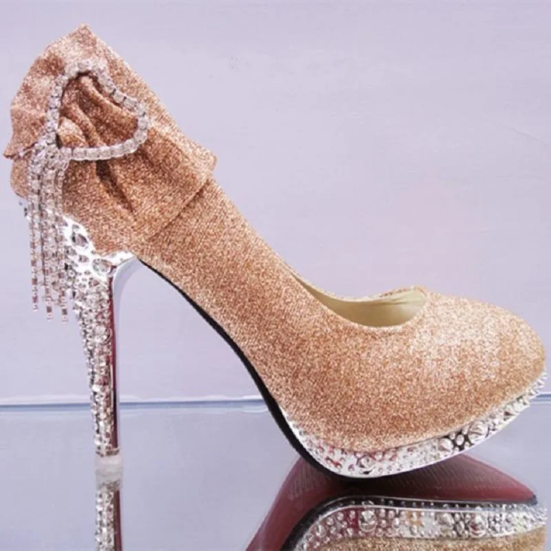 

2021spring new bow knot rhinestone bridal high-heeled wedding shoes banquet dress single shoes adult gift plus size women's shoe