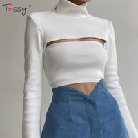 tossy sweater jumper shrugs for women fall rib croppd top sexy tank top 2 pieces sets 90s korean hollow out sweater 2022 new