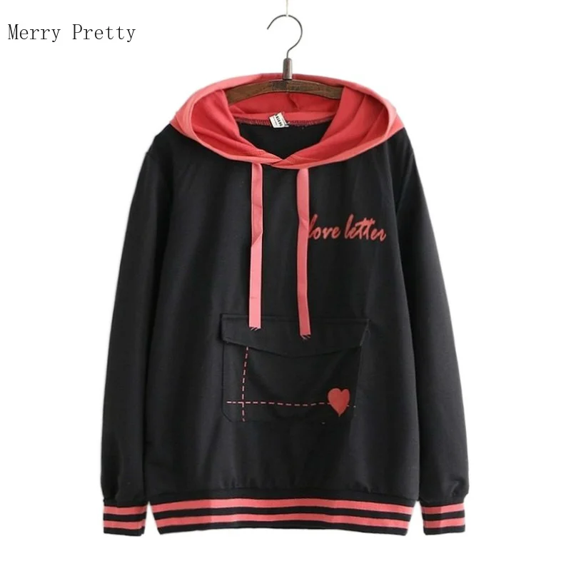 

Women Letter Print Patchwork Sweatshirt Cotton Harajuku Hooded Pullovers 2021 Summer Long Sleeve Drawstring Female Lady Tops