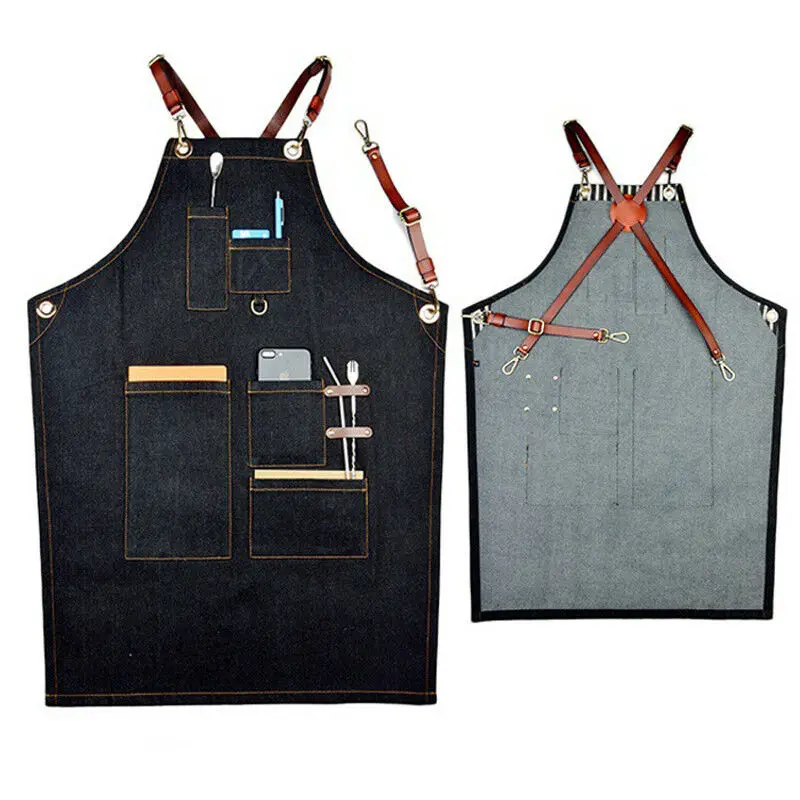 

Denim Aprons for Women Men BBQ Senior Chef Bib Home Kitchen Barber Cleaning Cooking Restaurant Waitress Custom