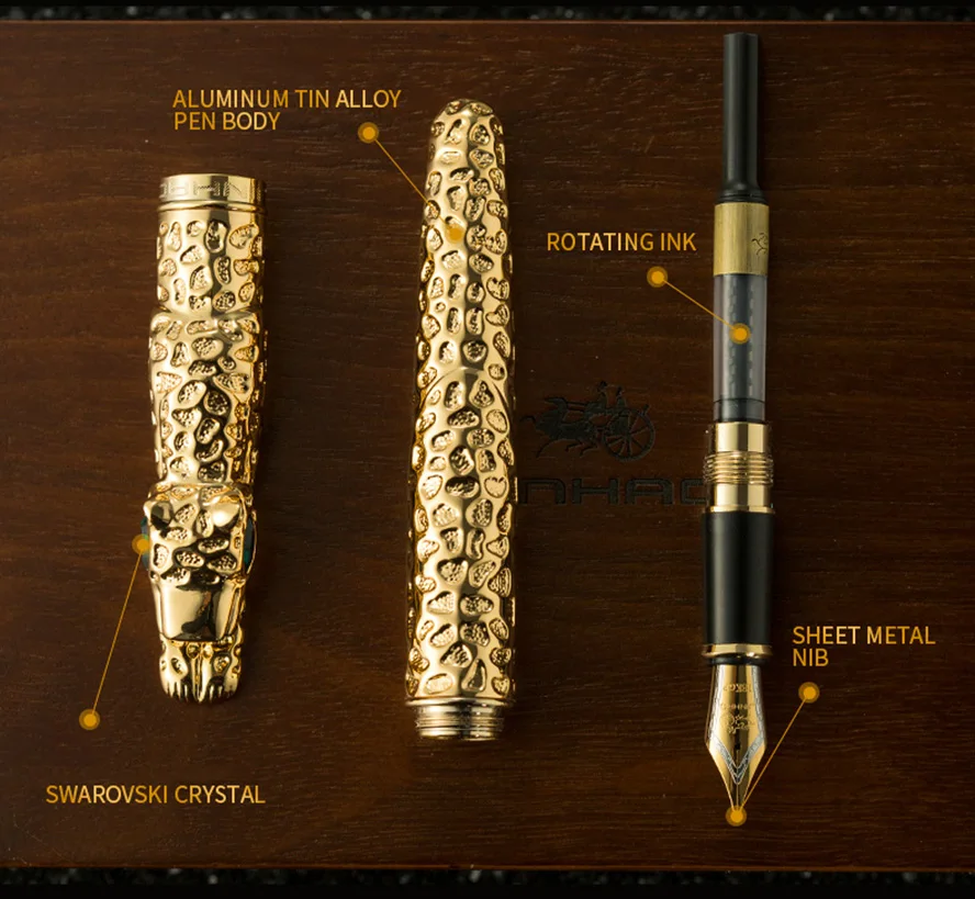 Роскошная перьевая ручка JINHAO с золотым леопардом, ручки с тяжелыми чернилами, зеленые Кристальные глаза, 0,7 мм, перо, офисные принадлежности для подарков, caneta tinteiro