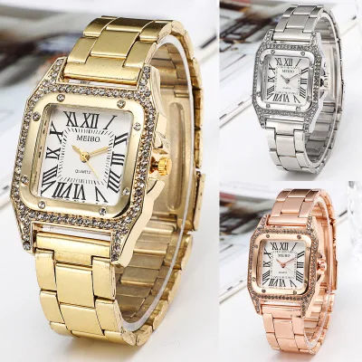

Top luxury brand women watch square dial diamond steel band watch Roman scaleFashion casual female watch alloy ladies watch