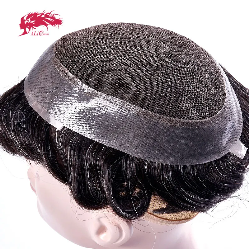 Ali Queen Волосы швейцарские кружева и PU Toupee замена системы ручной работы Мужской