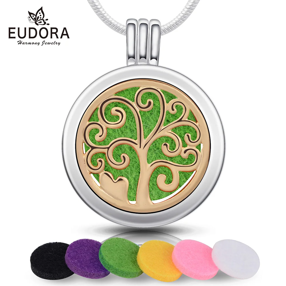 Эудора 20 мм Древо жизни Ароматерапия Ожерелье дерево духи медальон эфирные масла