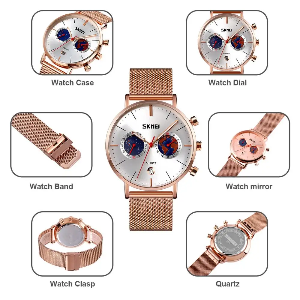 Часы наручные SKMEI Мужские кварцевые водонепроницаемые люксовые с браслетом из