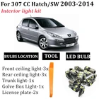Комплект светодисветильник для салона автомобиля T10, 10 шт., для 2003-2014 Peugeot 307 CC, ЛюкSW, Кабриолет, карта, купольный багажник, Освещение номерного знака