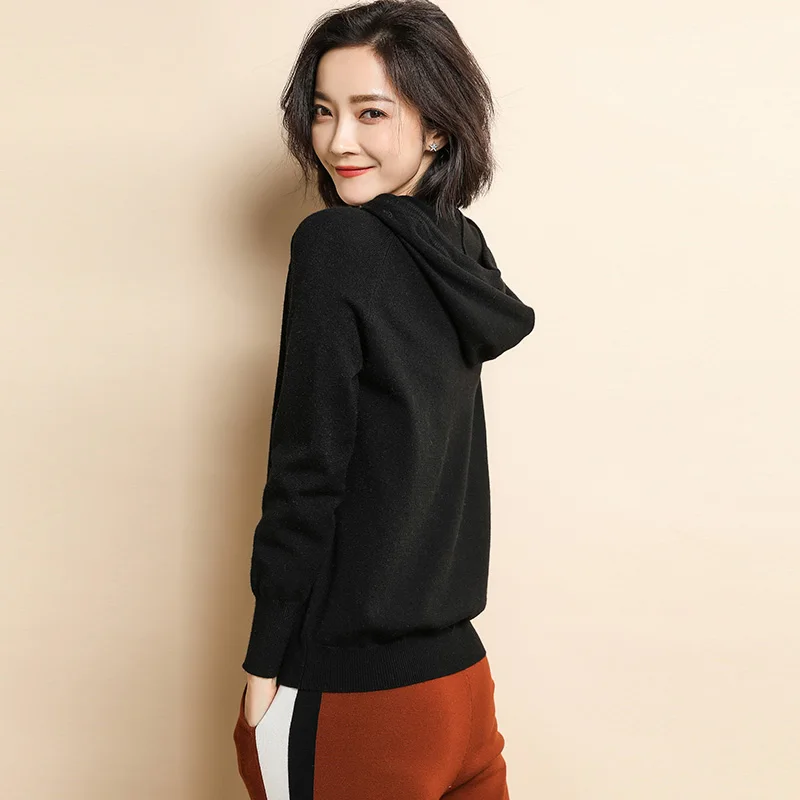 Свитер с капюшоном однотонный узкий вязаный свитер короткий свободный тонкий