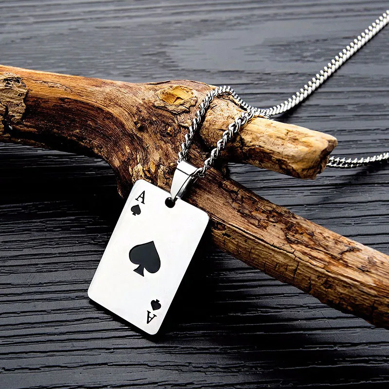 Счастливая игральных карт покерный кулон ожерелье для мужчин и женщин Titanium стали