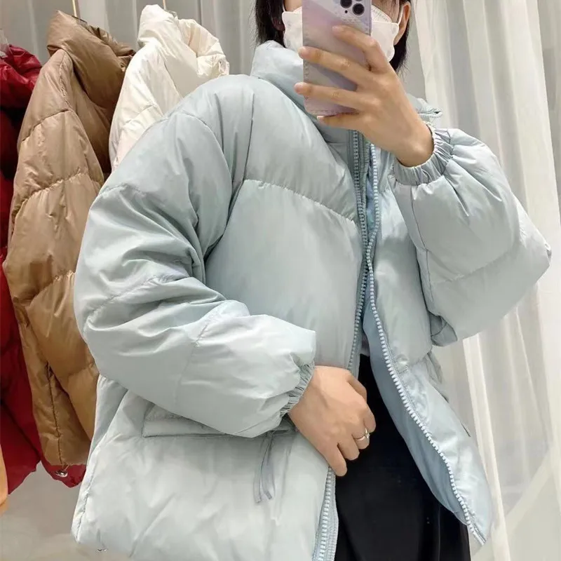

2021 New Women's Winter Solid Color Stand Collar Zipper Casual All Match Coat For Ladies Fashion Chic White Duck Down Jacket
