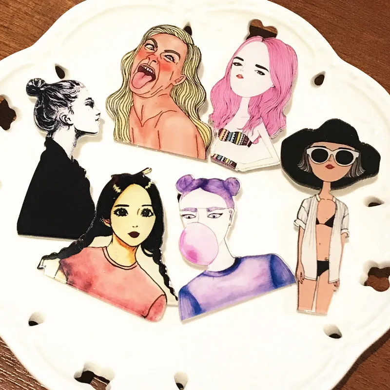 6 шт. красивые акриловые броши в виде иконы леди женские нашивки хорошее